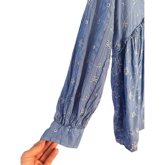 Zara Blue & White Short Embroidered Floral Tunic Flowy Dress Size S - Picture 8 of 13